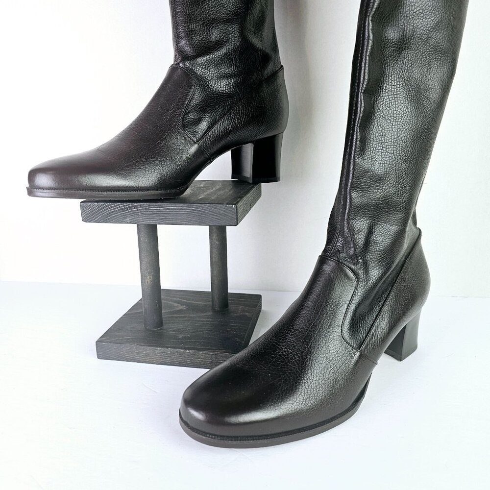 Prevata Tall Brown Nappa Leather Block Heel Pull-on Boot, Italy, $485 MSRP, Sz 9 - Picture 4 of 12